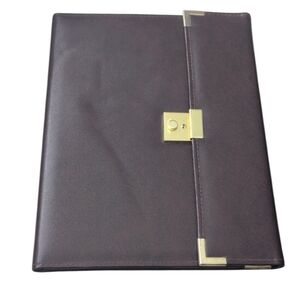 Vintage Elegant Brown Leather Portfolio with Calculator & Key